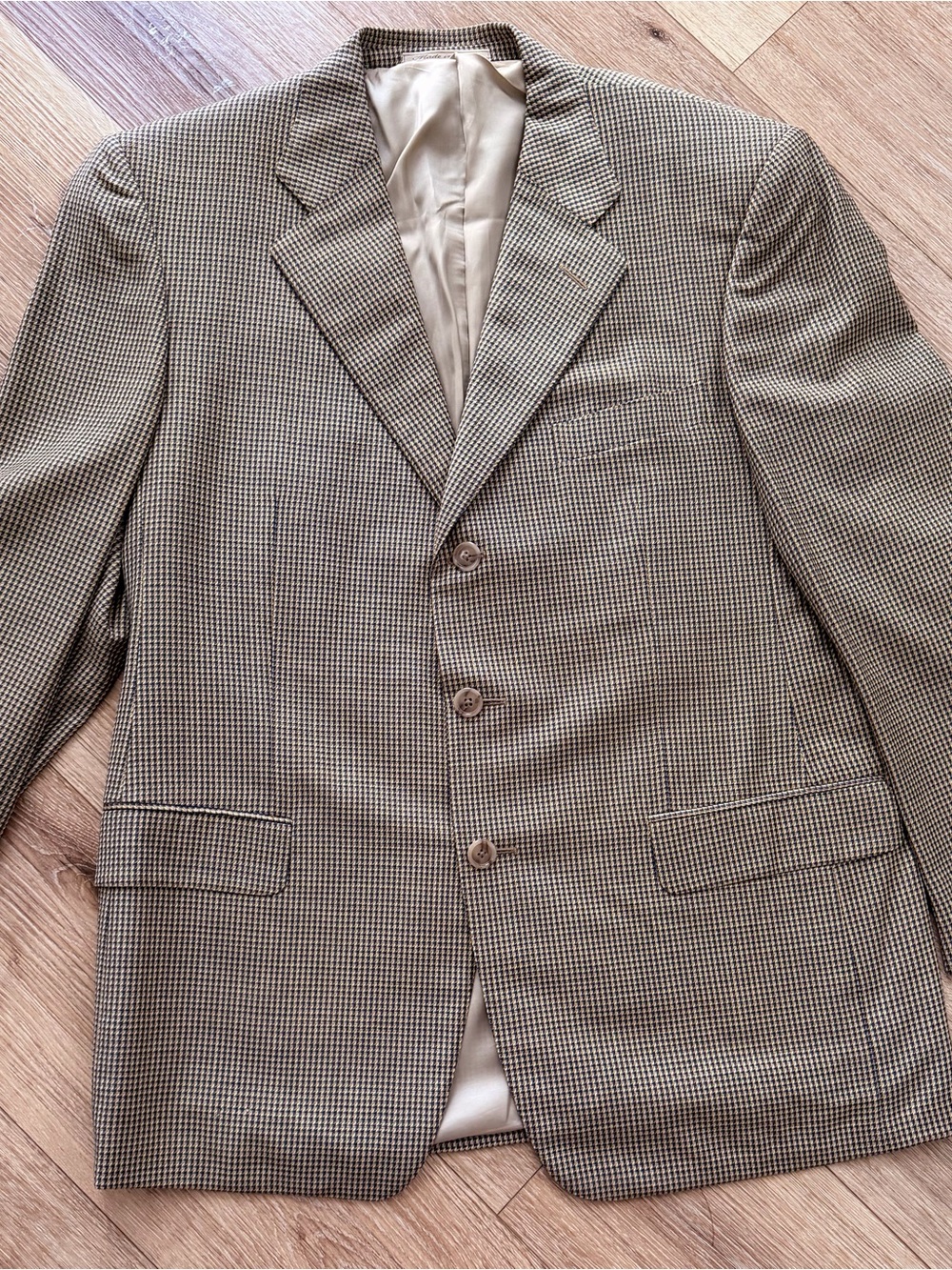 Ermenegildo Zegna Tan & Navy Houndstooth Sport Coat Men's Size 42S